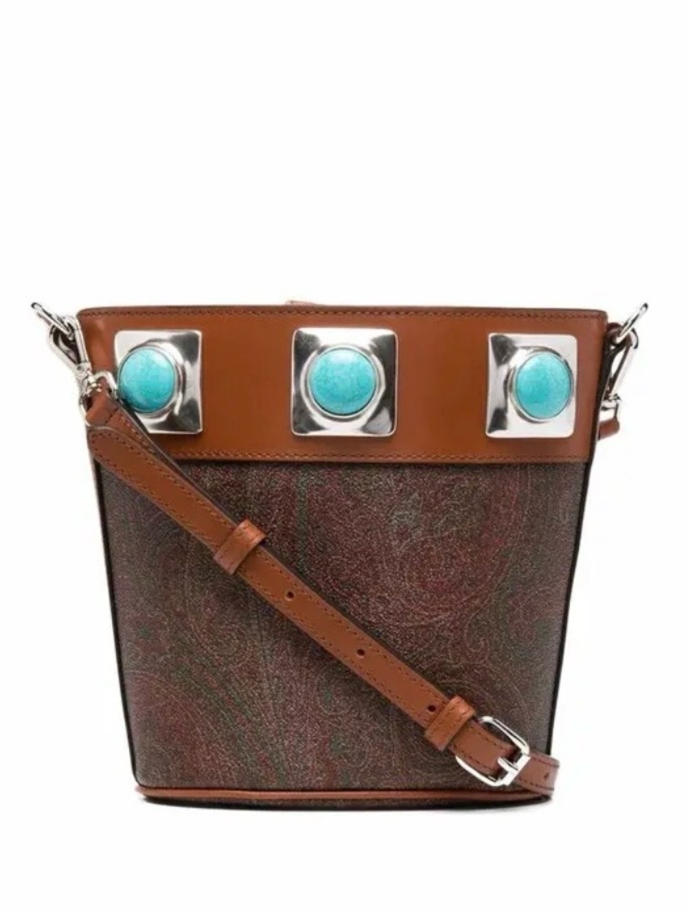 Etro Paisley Print Stone Leather Jaquard Bucket Bag